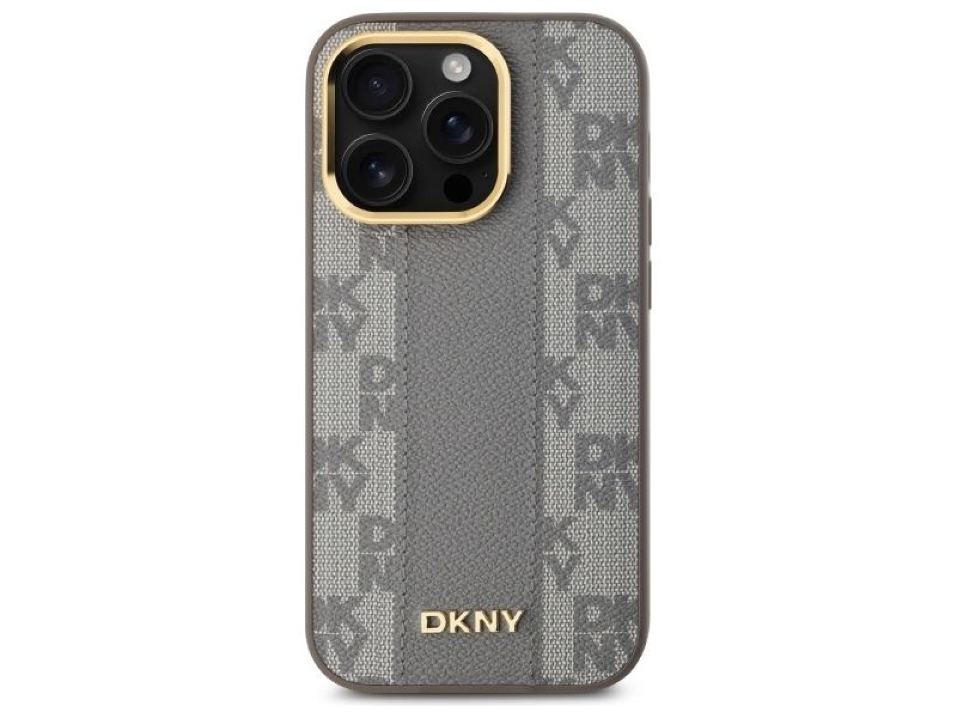 Capa DKNY em couro com estampa xadrez monocromática e MagSafe para iPhone 14 Pro - Bege