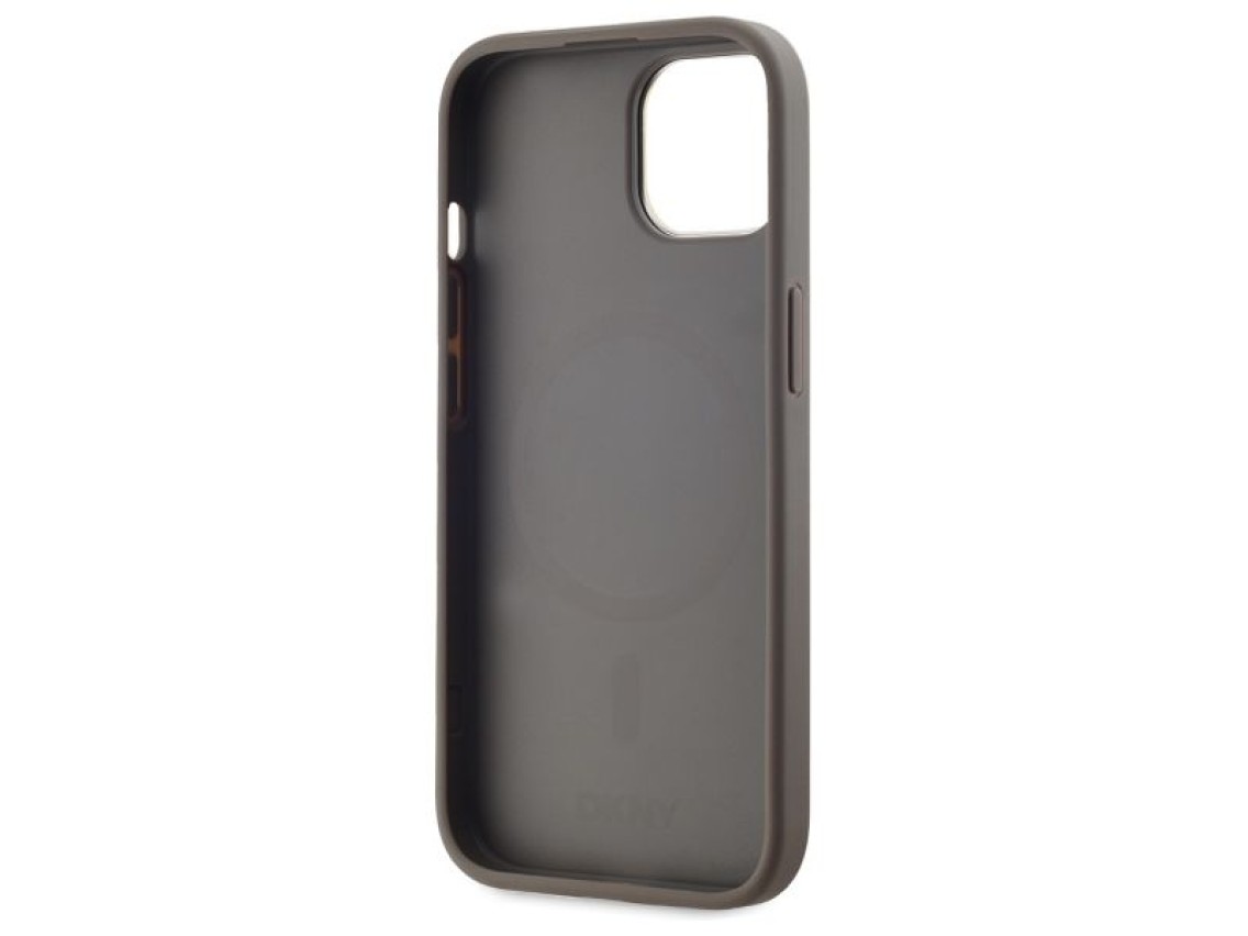 Funda DKNY de piel con estampado a cuadros monocromático y MagSafe para iPhone 15 Plus - Beige