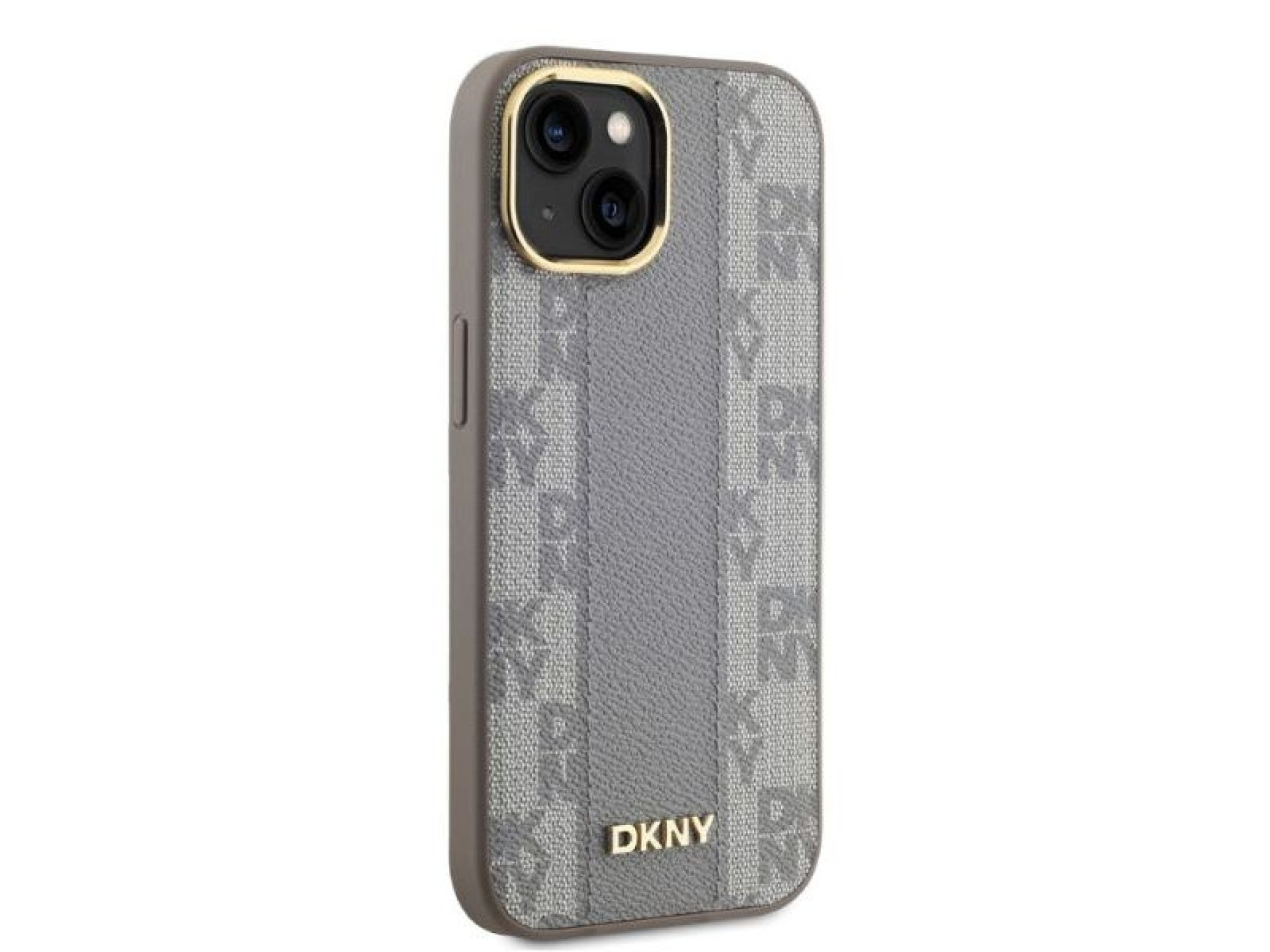 DKNY Leather Checkered Mono Pattern MagSafe iPhone 14 Case - Beige