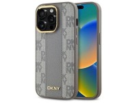 DKNY Leather Checkered Mono Pattern MagSafe iPhone 14 Pro Case - Beige