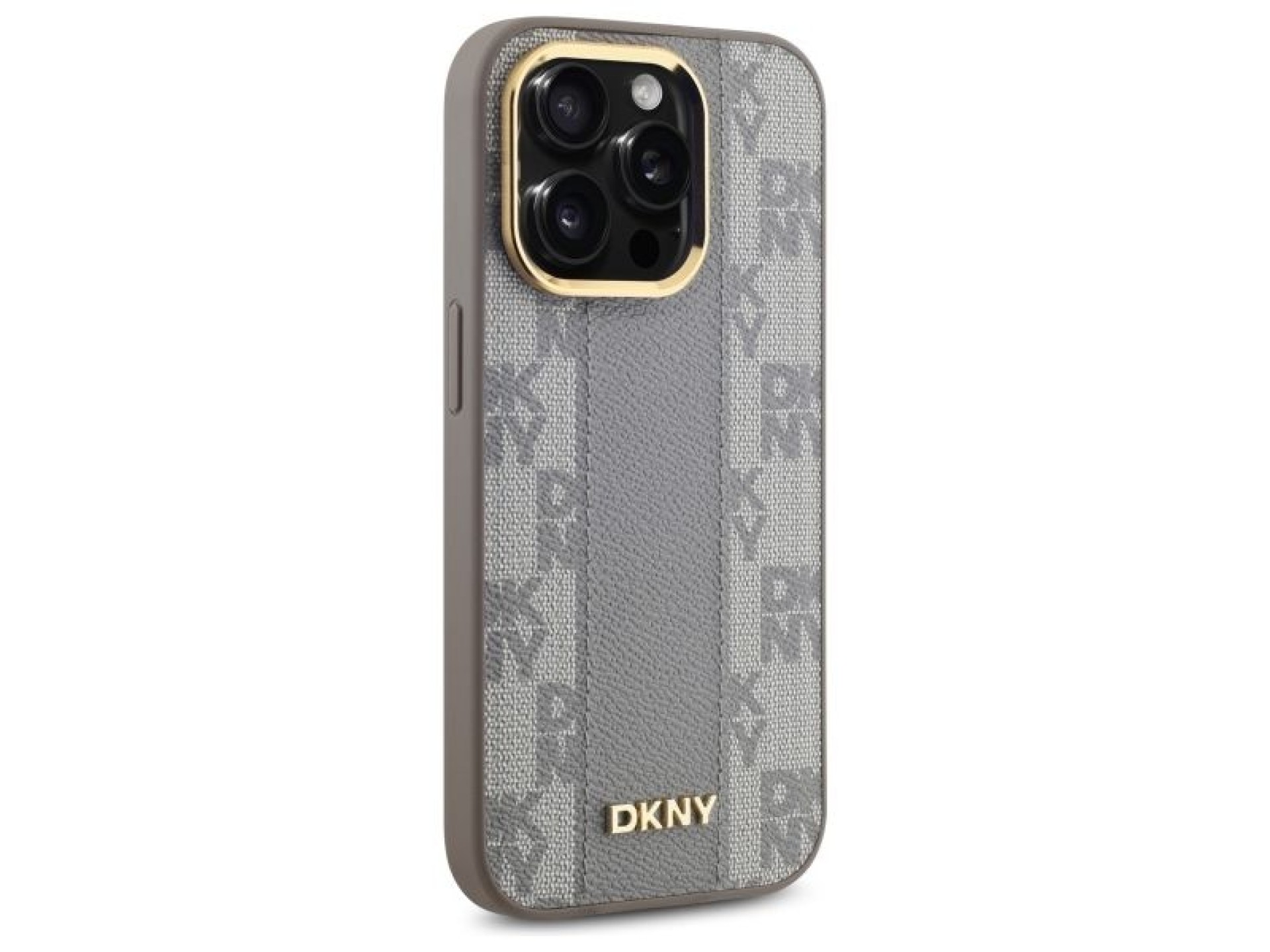 Capa DKNY em couro com estampa xadrez monocromática e MagSafe para iPhone 14 Pro - Bege