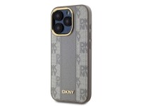 Capa DKNY em couro com estampa xadrez monocromática e MagSafe para iPhone 15 Pro - Bege Capa DKNY em couro com estampa xadrez monocromática e MagSafe para iPhone 15 Pro - Bege