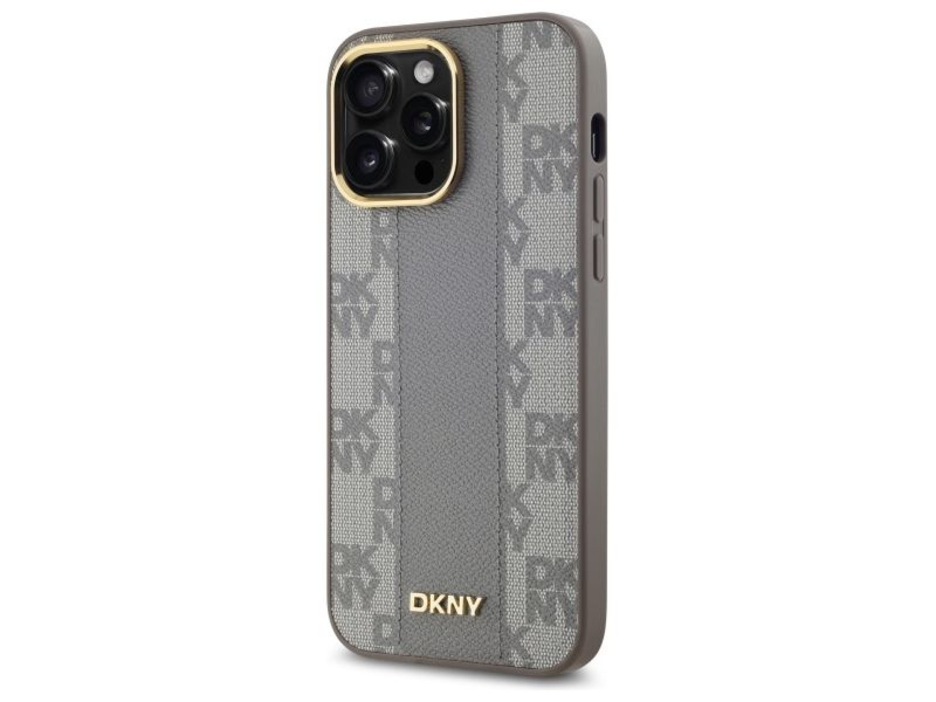Capa DKNY em couro com estampa xadrez monocromática e MagSafe para iPhone 14 Pro Max - Bege