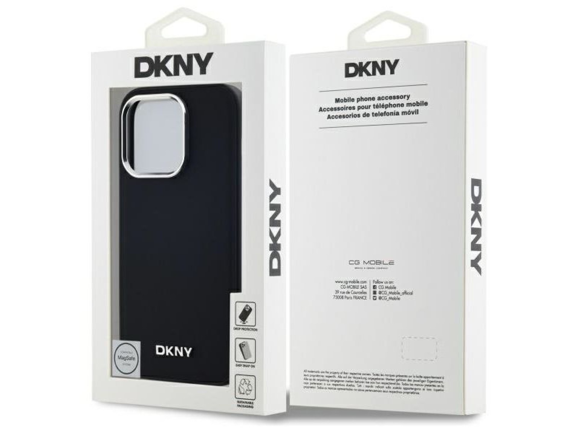 Funda DKNY con logo liso y MagSafe para iPhone 14 Pro - Negra