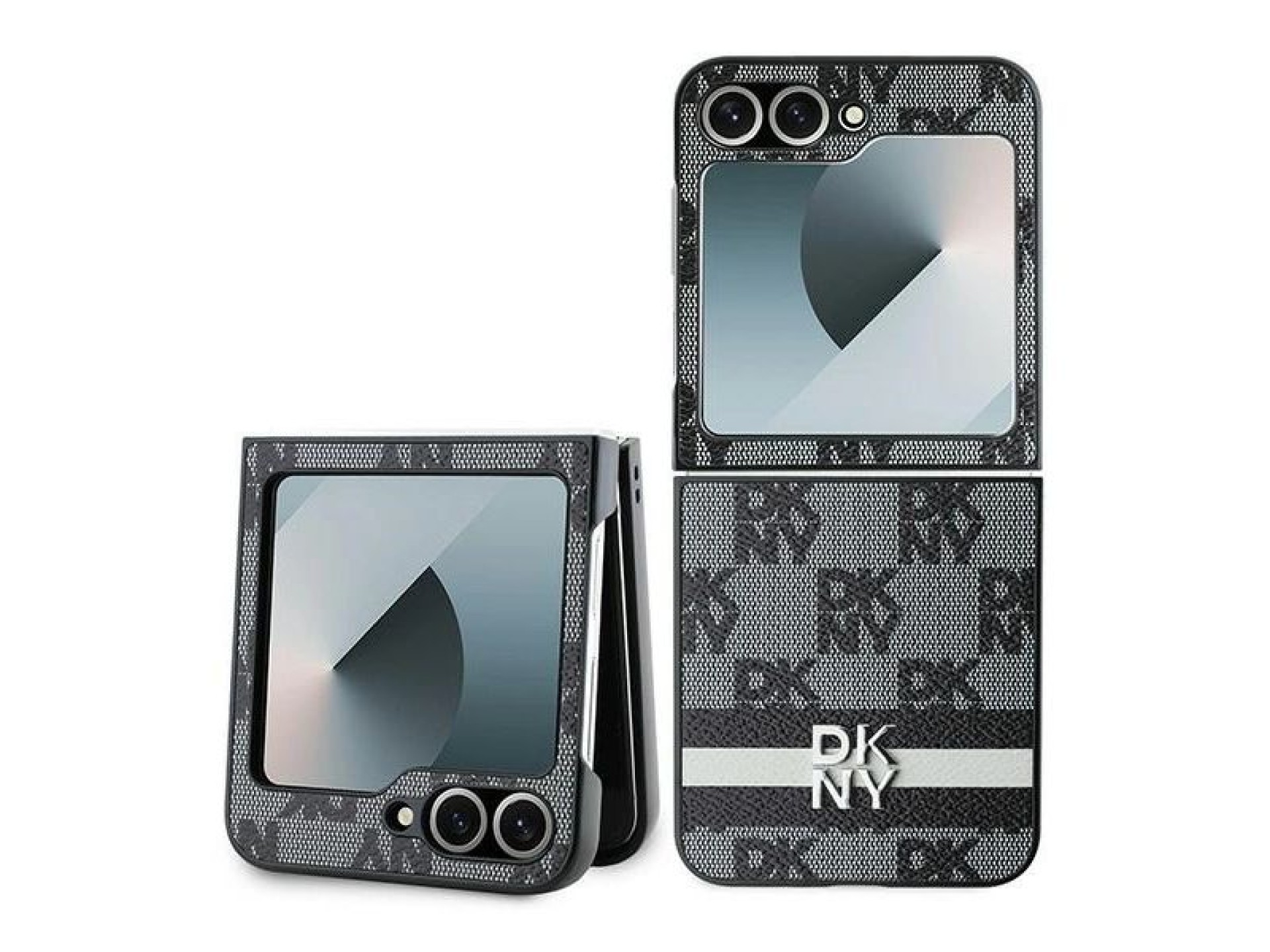 Capa DKNY com estampa xadrez e listras para Samsung Galaxy Z Flip 6 - preta