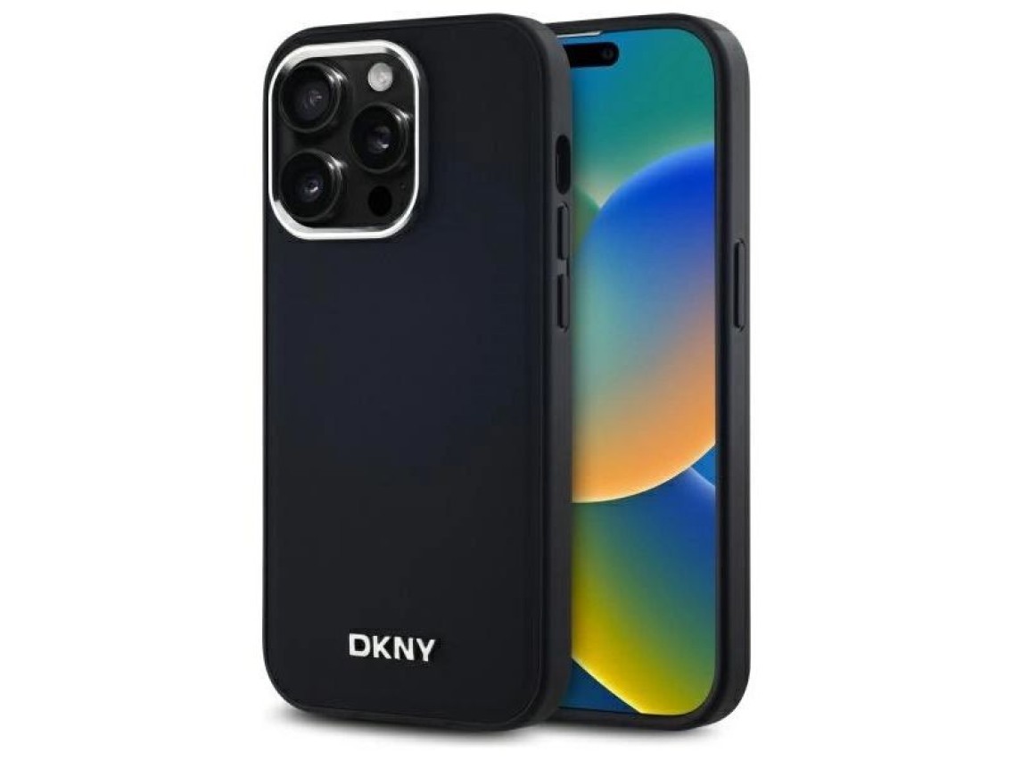 Funda DKNY con logo liso y MagSafe para iPhone 14 Pro - Negra