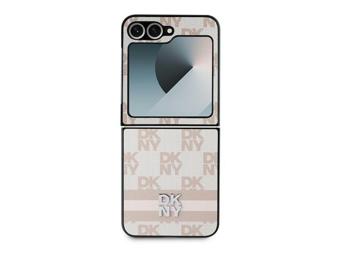 Capa DKNY com estampa xadrez e listras para Samsung Galaxy Z Flip 6 - Rosa