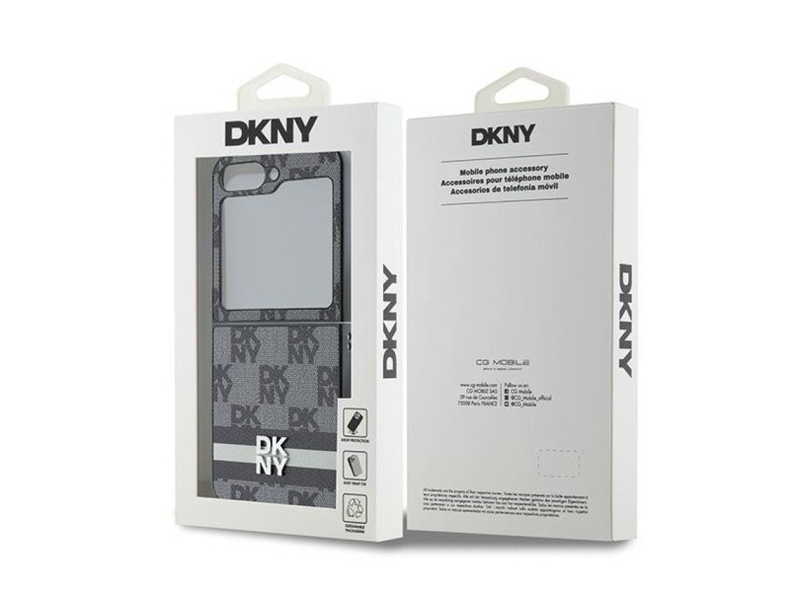 Funda DKNY con estampado de cuadros y rayas para Samsung Galaxy Z Flip 6 - negra