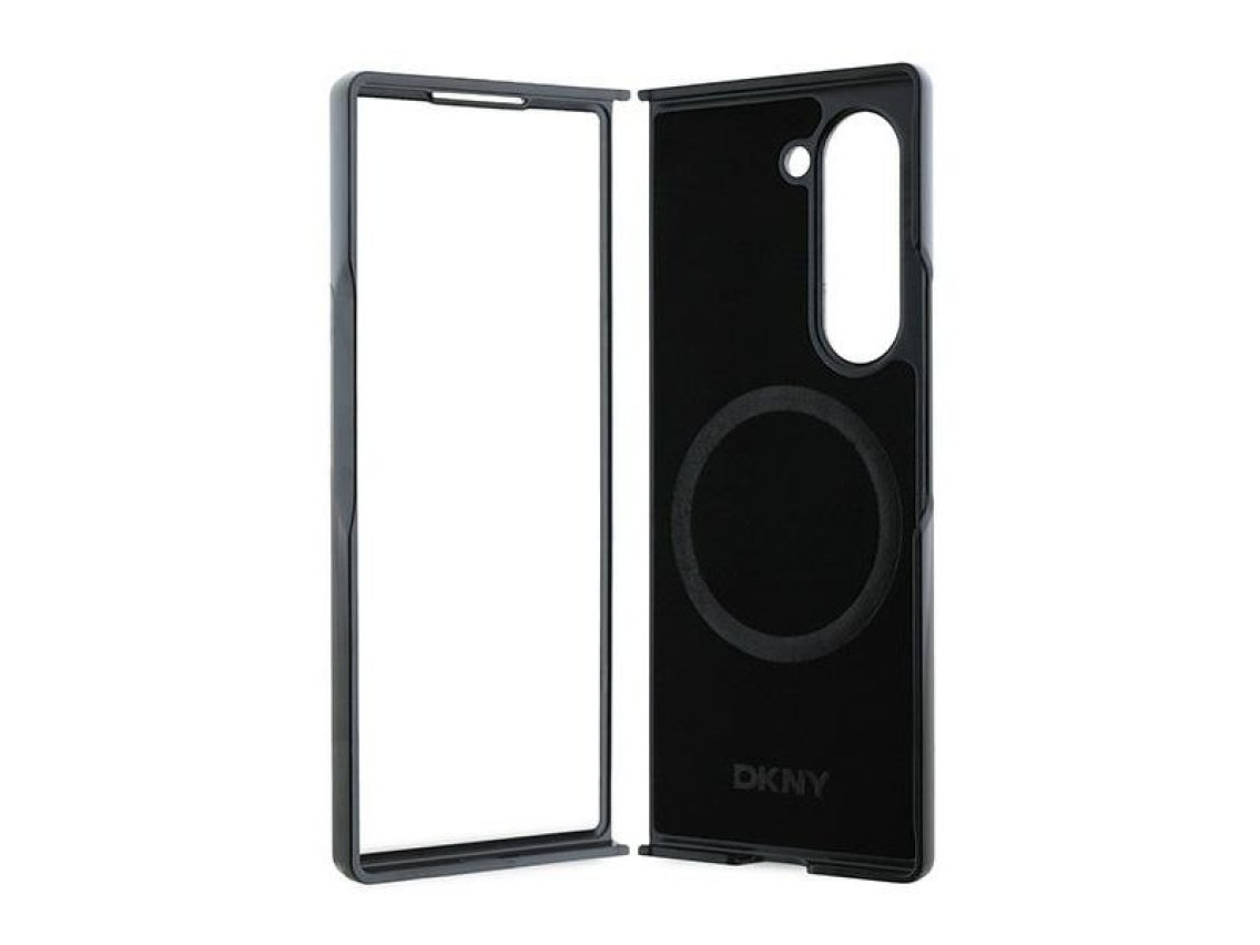 DKNY Magsafe Plain Leather Metal Stack Logo Case for Samsung Galaxy Z Fold 6 - Black