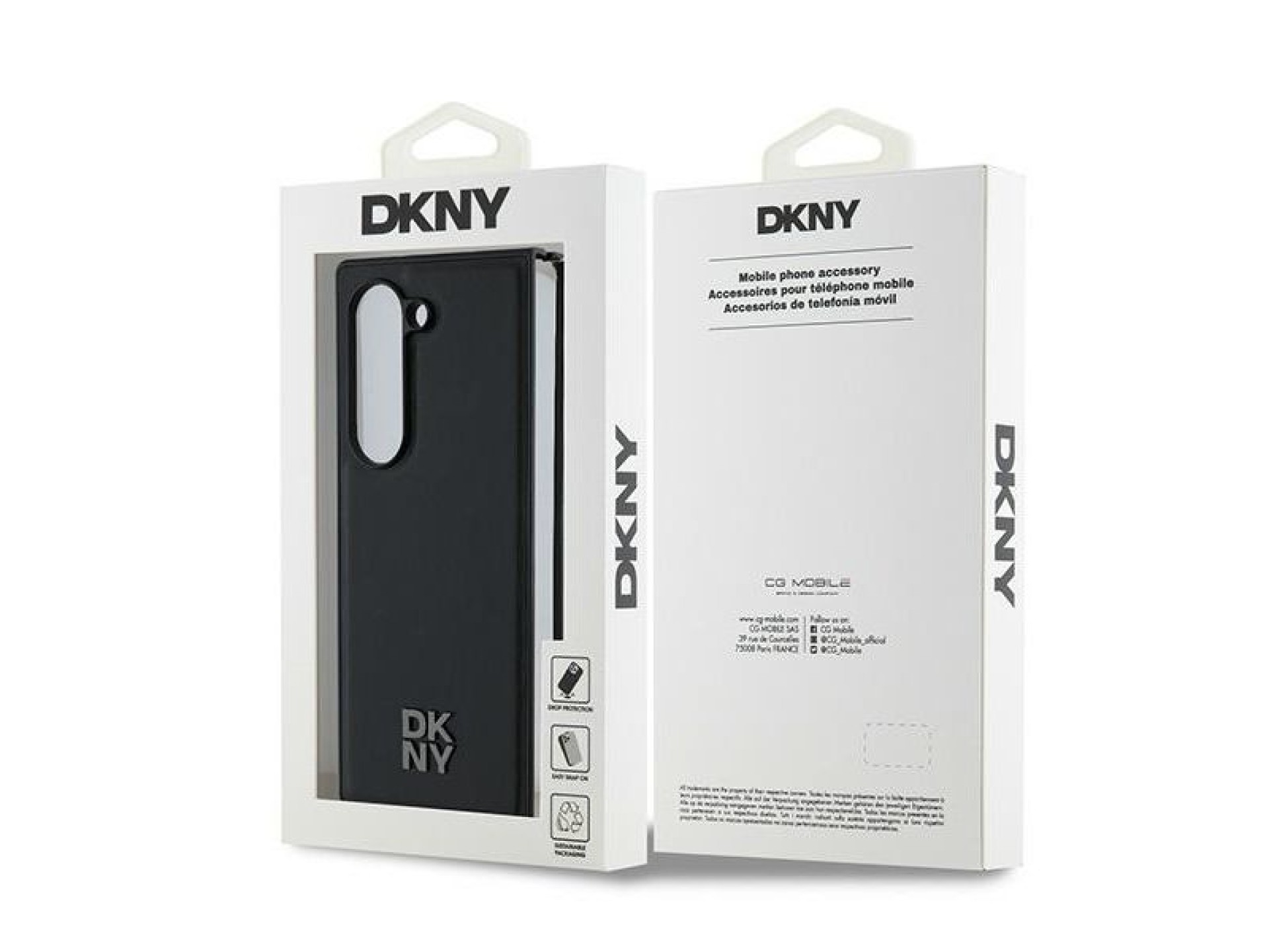 DKNY Magsafe Plain Leather Metal Stack Logo Case for Samsung Galaxy Z Fold 6 - Black