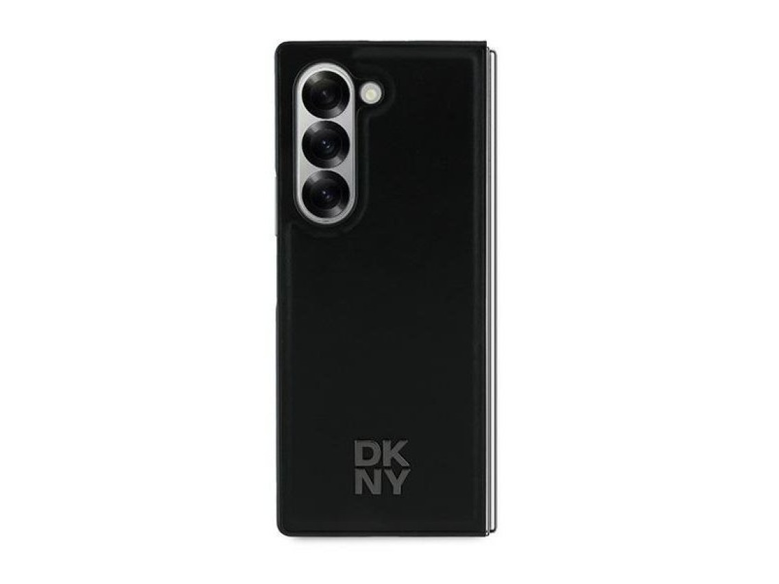 DKNY Magsafe Plain Leather Metal Stack Logo Case for Samsung Galaxy Z Fold 6 - Black