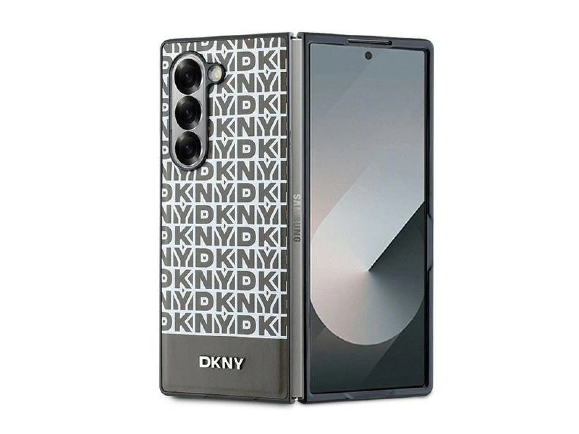 Capa DKNY com estampa repetida e listras na parte inferior para Samsung Galaxy Z Fold 6 - Marrom