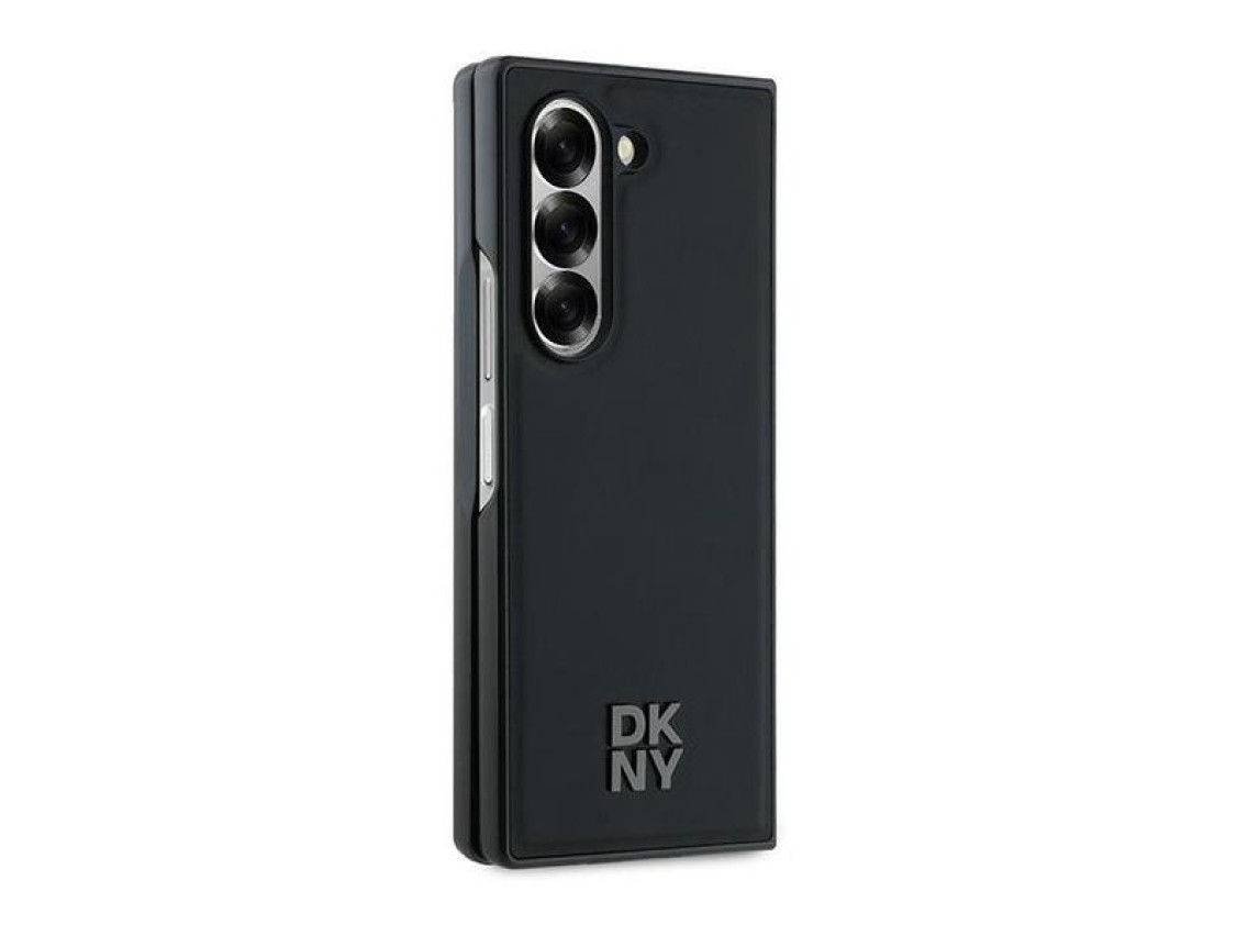 DKNY Magsafe Plain Leather Metal Stack Logo Case for Samsung Galaxy Z Fold 6 - Black