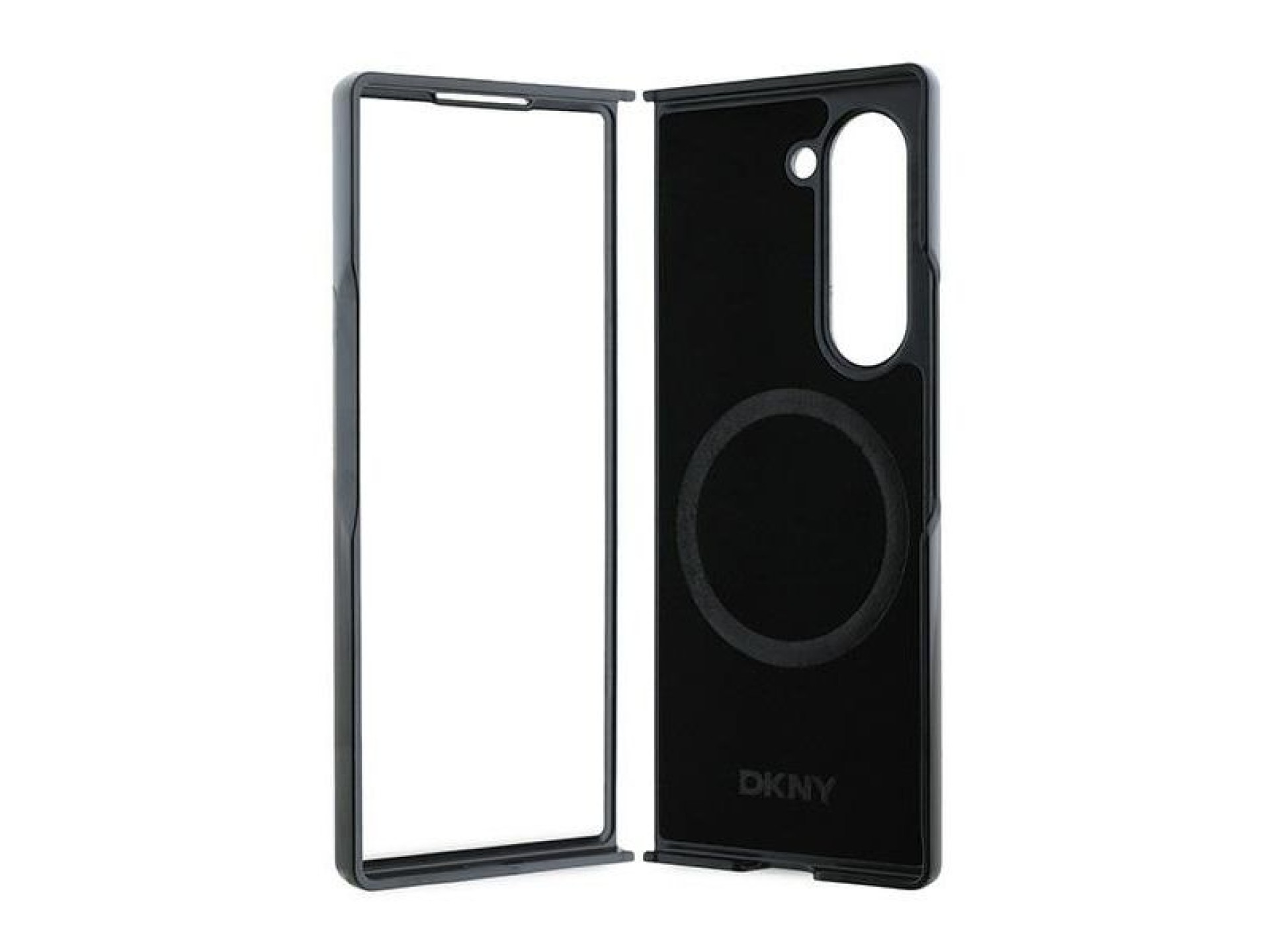 DKNY Magsafe Plain Leather Metal Stack Logo Case for Samsung Galaxy Z Fold 6 - Black