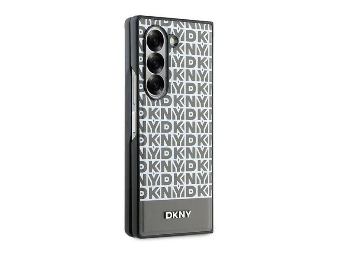 Capa DKNY com estampa repetida e listras na parte inferior para Samsung Galaxy Z Fold 6 - Marrom
