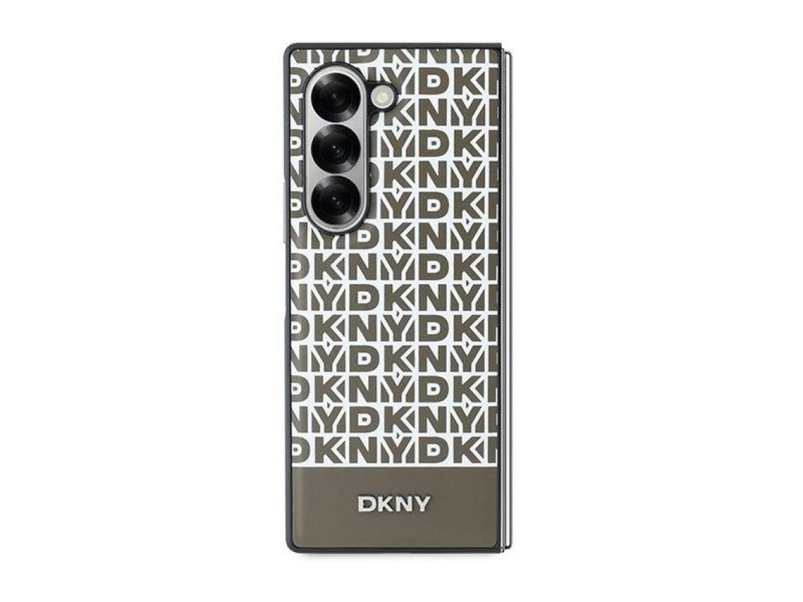Capa DKNY com estampa repetida e listras na parte inferior para Samsung Galaxy Z Fold 6 - Marrom