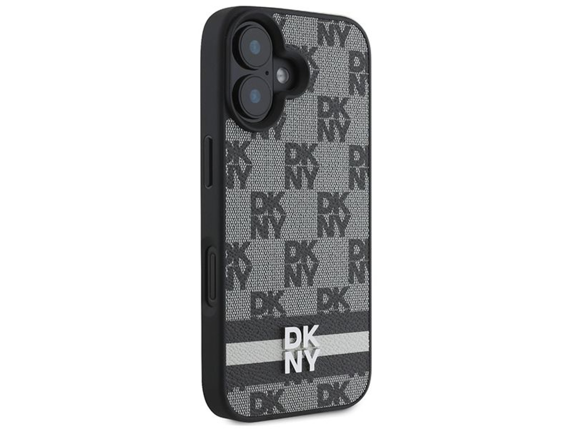DKNY Checkered Pattern & Printed Stripes iPhone 16 Case - Black