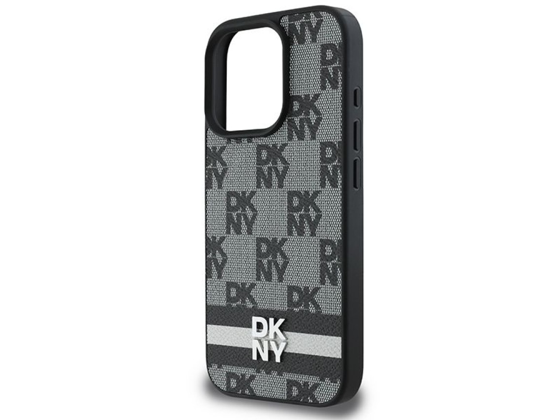 Capa DKNY com estampa xadrez e listras para iPhone 16 Pro Max - Preta