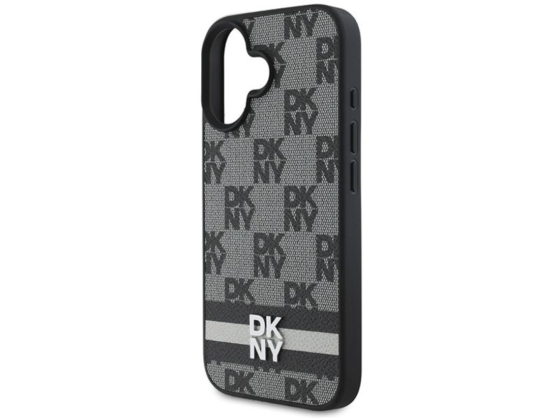 DKNY Checkered Pattern & Printed Stripes iPhone 16 Case - Black