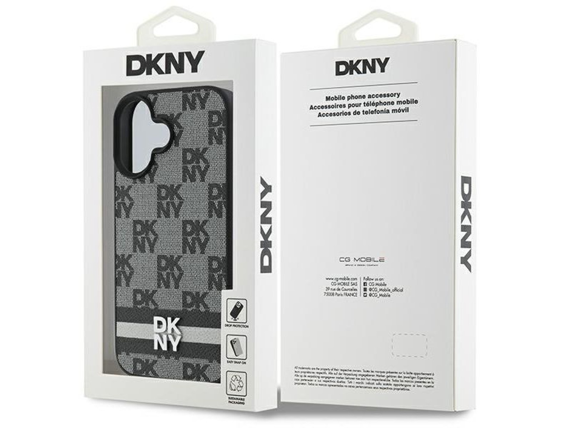 DKNY Checkered Pattern & Printed Stripes iPhone 16 Case - Black