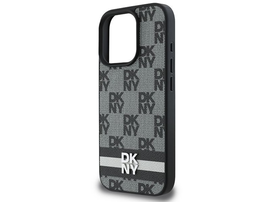 Capa DKNY com estampa xadrez e listras para iPhone 16 Pro - Preta