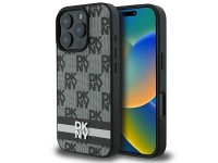 Capa DKNY com estampa xadrez e listras para iPhone 16 Pro - Preta Capa DKNY com estampa xadrez e listras para iPhone 16 Pro - Preta
