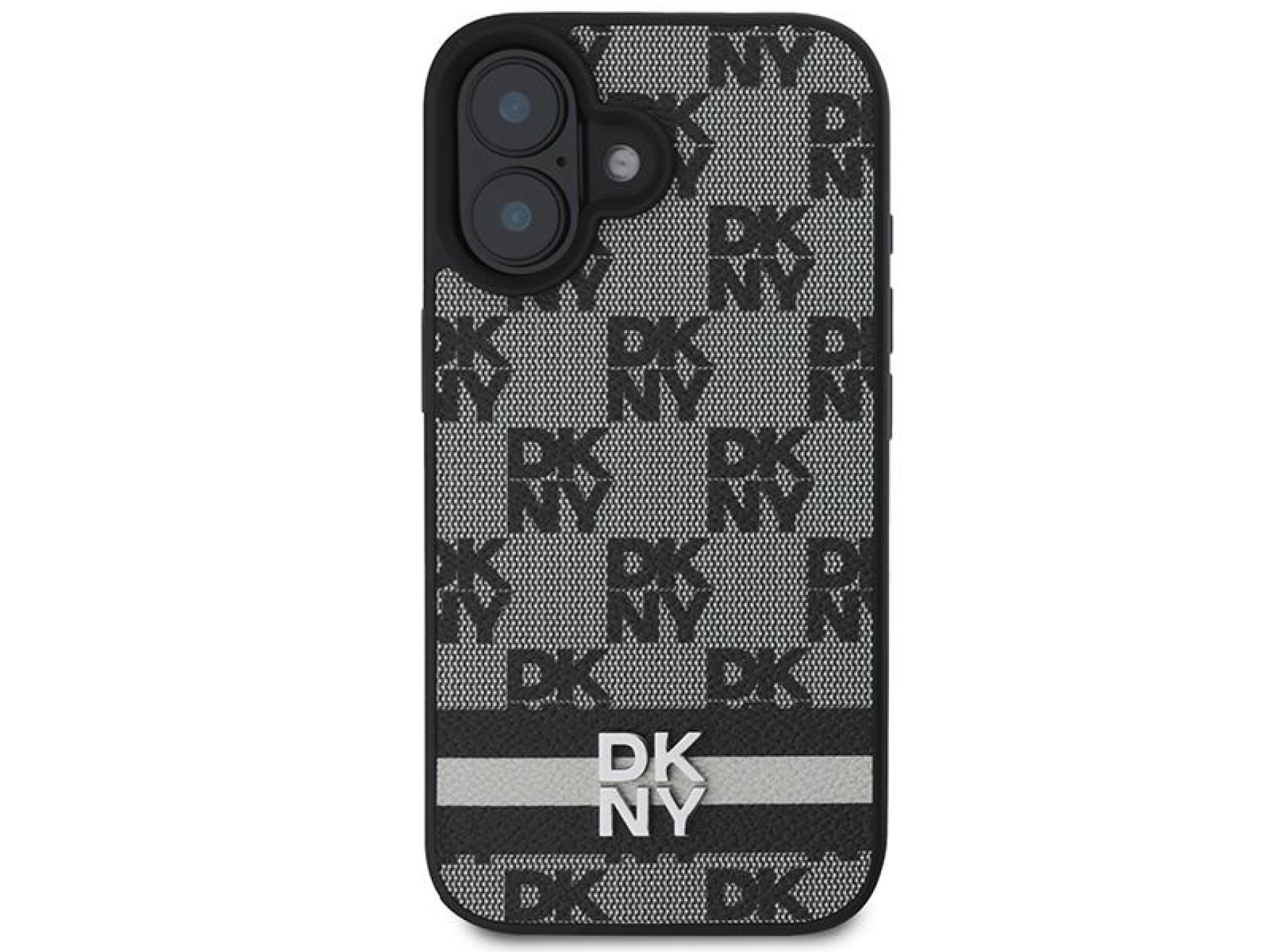 DKNY Checkered Pattern & Printed Stripes iPhone 16 Case - Black
