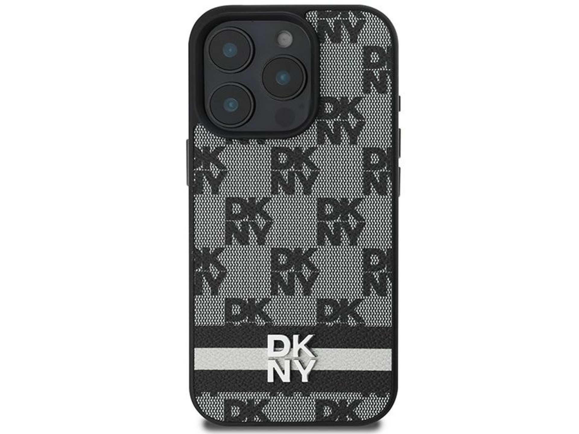 Capa DKNY com estampa xadrez e listras para iPhone 16 Pro Max - Preta