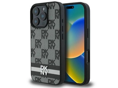 DKNY Checkered Pattern & Printed Stripes Case for iPhone 16 Pro - Black DKNY Checkered Pattern & Printed Stripes Case for iPhone 16 Pro - Black