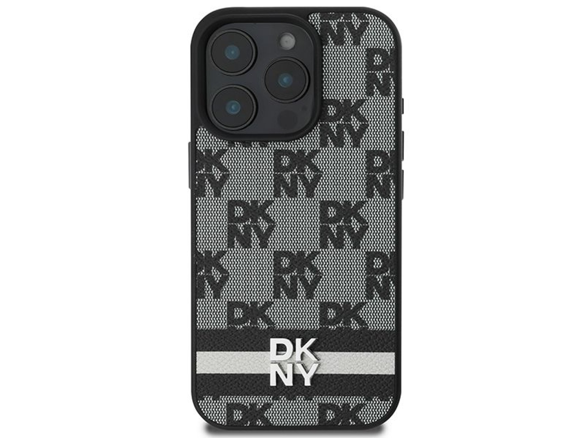 Capa DKNY com estampa xadrez e listras para iPhone 16 Pro - Preta