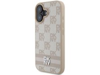 Funda para iPhone 16 de DKNY con estampado de cuadros y rayas estampadas - Rosa