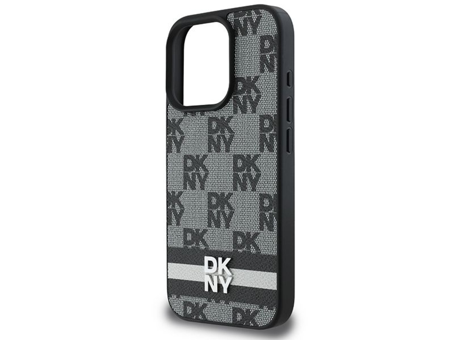 Capa DKNY com estampa xadrez e listras para iPhone 16 Pro Max - Preta