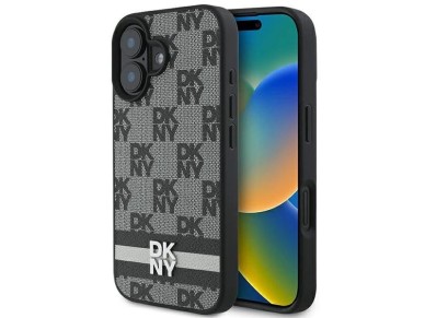 DKNY Checkered Pattern & Printed Stripes iPhone 16 Case - Black