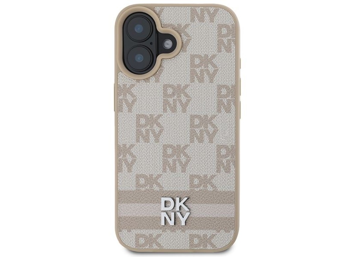 Funda para iPhone 16 de DKNY con estampado de cuadros y rayas estampadas - Rosa
