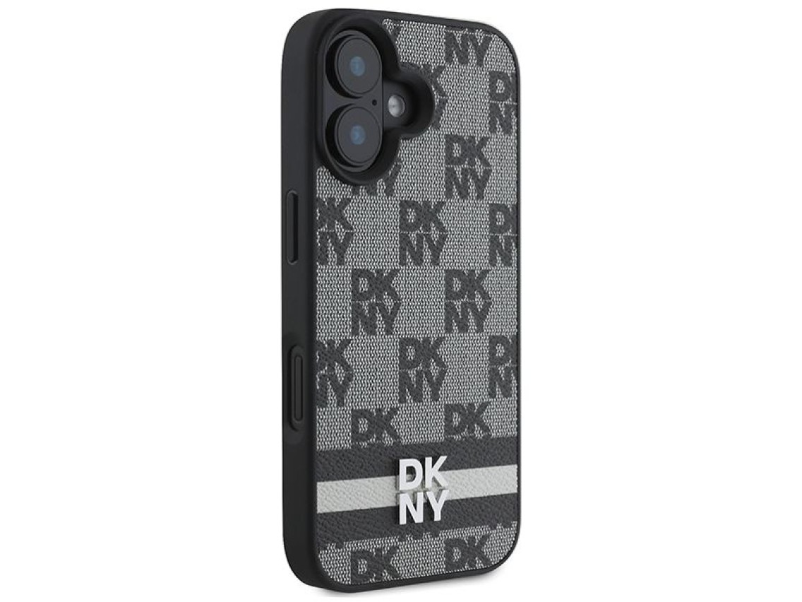 DKNY Checkered Pattern & Printed Stripes iPhone 16 Case - Black
