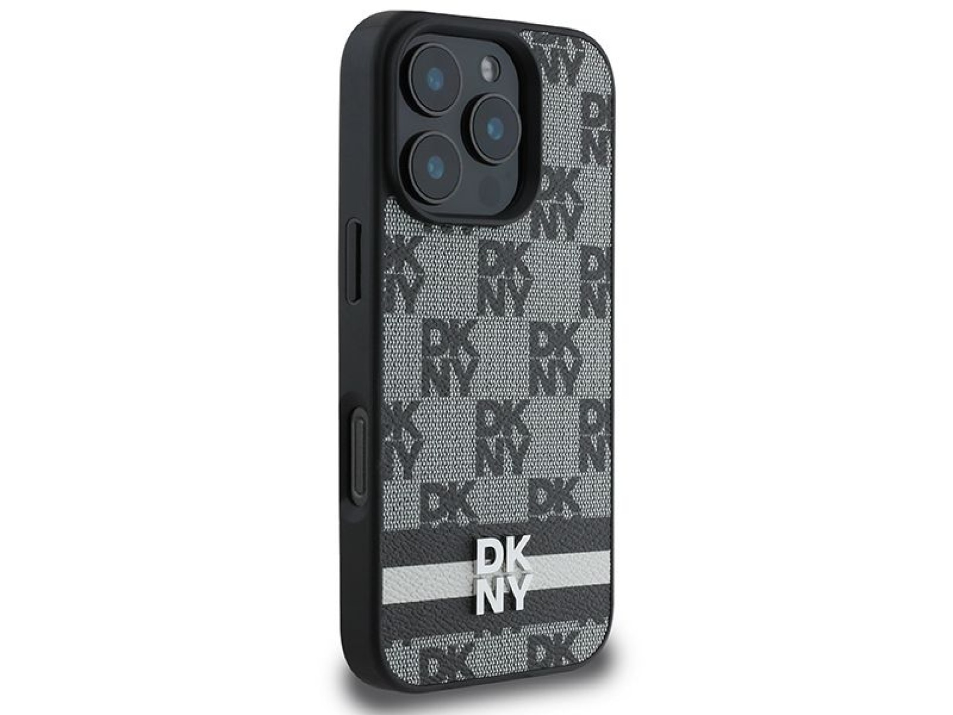 Capa DKNY com estampa xadrez e listras para iPhone 16 Pro - Preta