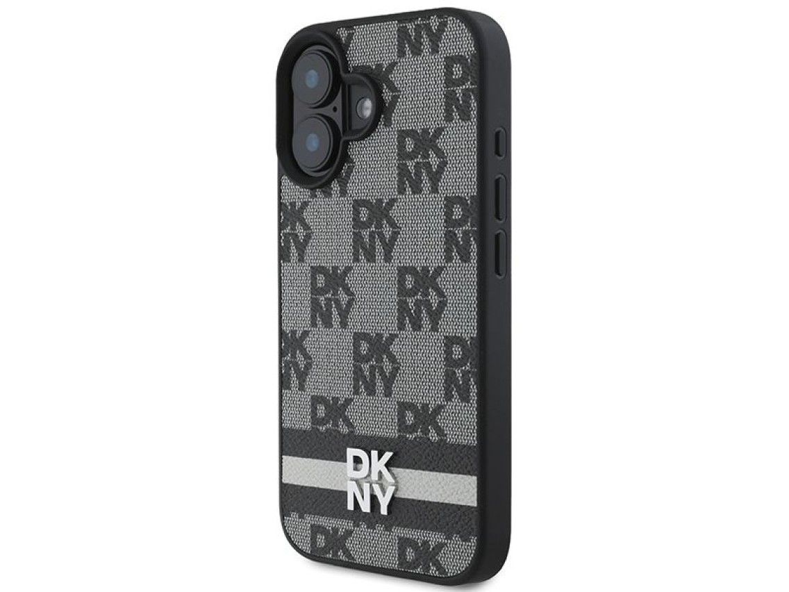 DKNY Checkered Pattern & Printed Stripes iPhone 16 Case - Black
