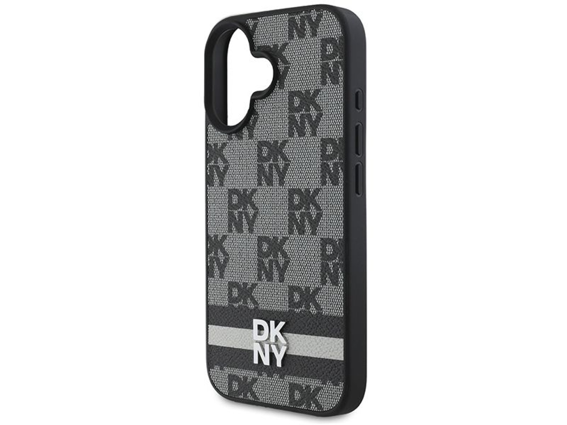 DKNY Checkered Pattern & Printed Stripes iPhone 16 Case - Black