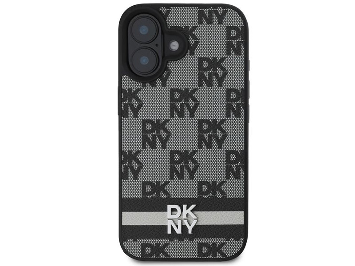 DKNY Checkered Pattern & Printed Stripes iPhone 16 Case - Black