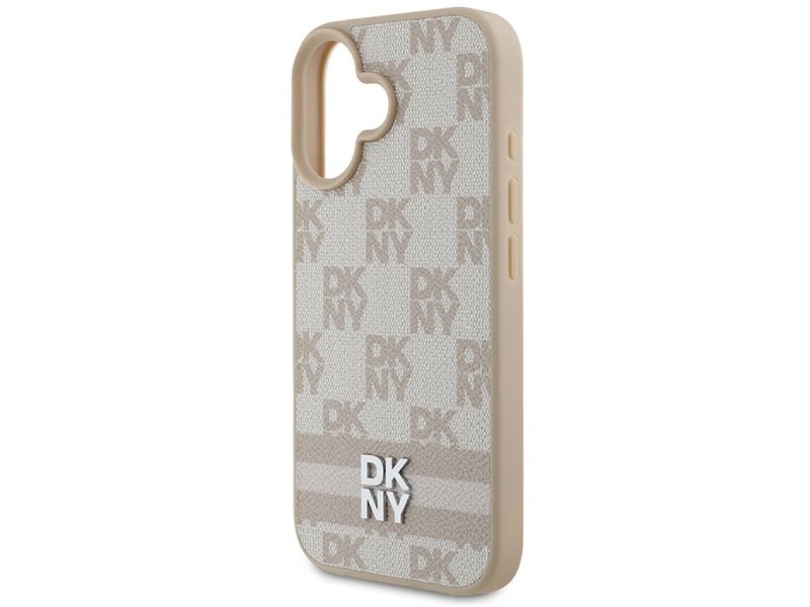 Funda para iPhone 16 de DKNY con estampado de cuadros y rayas estampadas - Rosa
