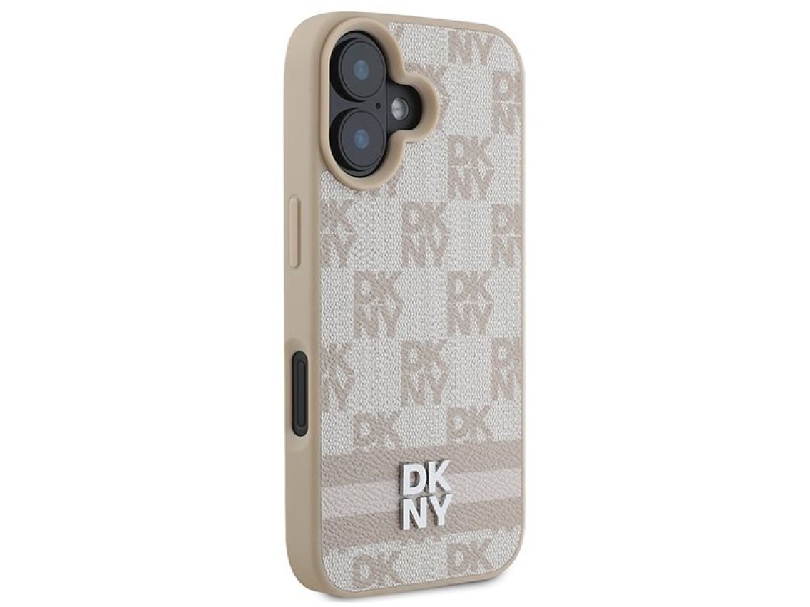 Funda para iPhone 16 de DKNY con estampado de cuadros y rayas estampadas - Rosa