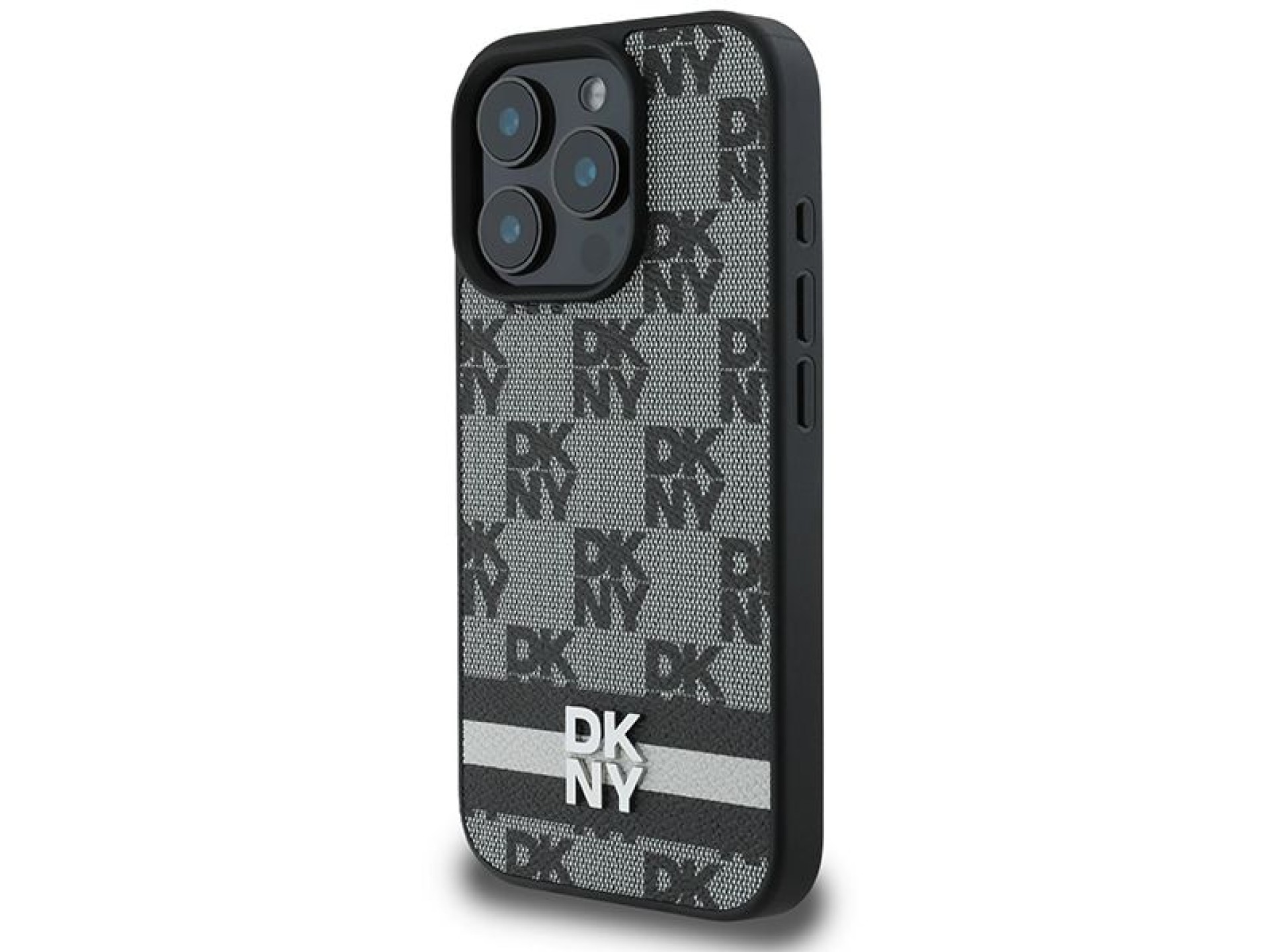 Capa DKNY com estampa xadrez e listras para iPhone 16 Pro Max - Preta
