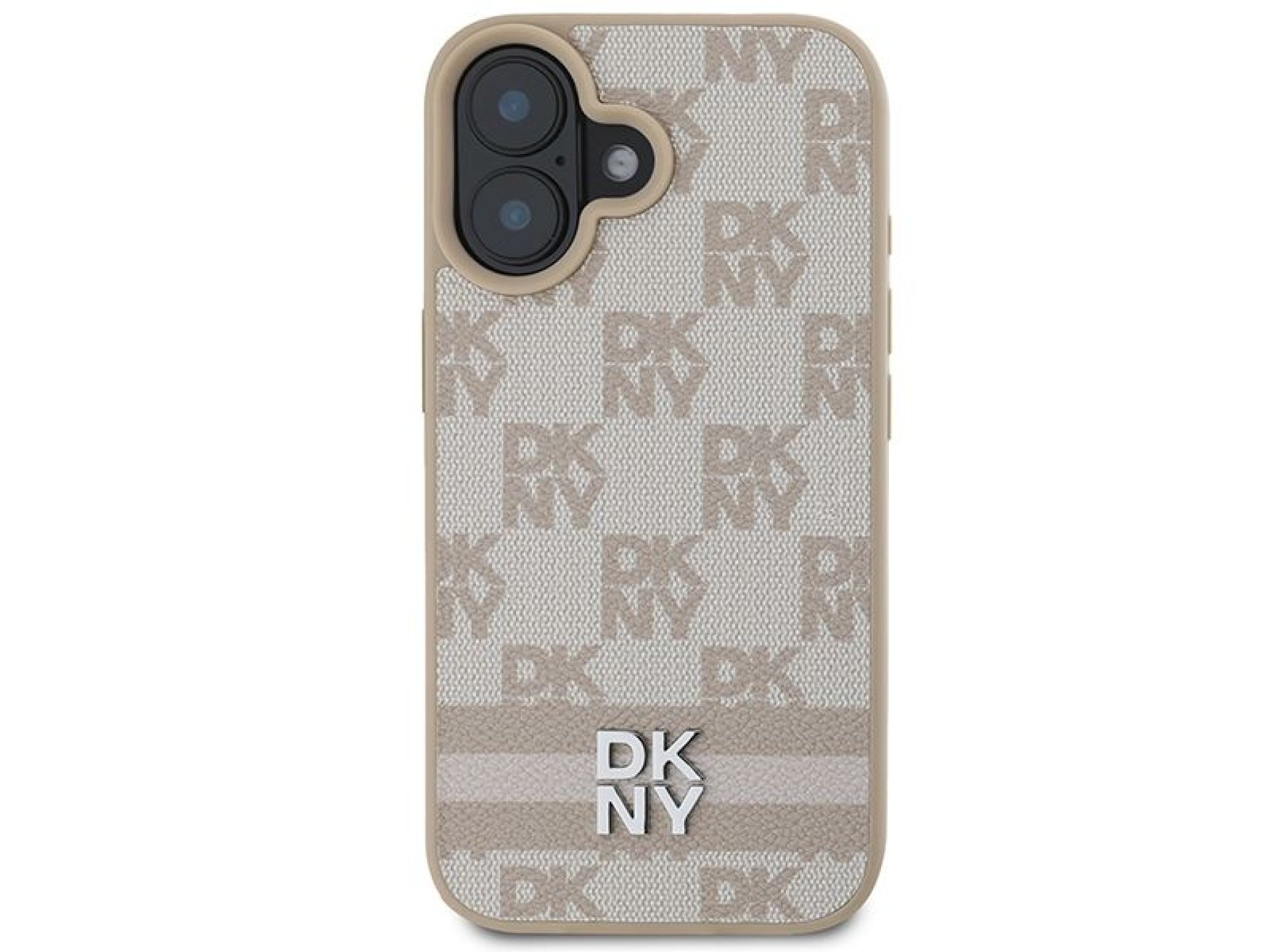 Funda para iPhone 16 de DKNY con estampado de cuadros y rayas estampadas - Rosa