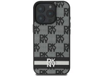 Capa DKNY com estampa xadrez e listras para iPhone 16 Pro Max - Preta