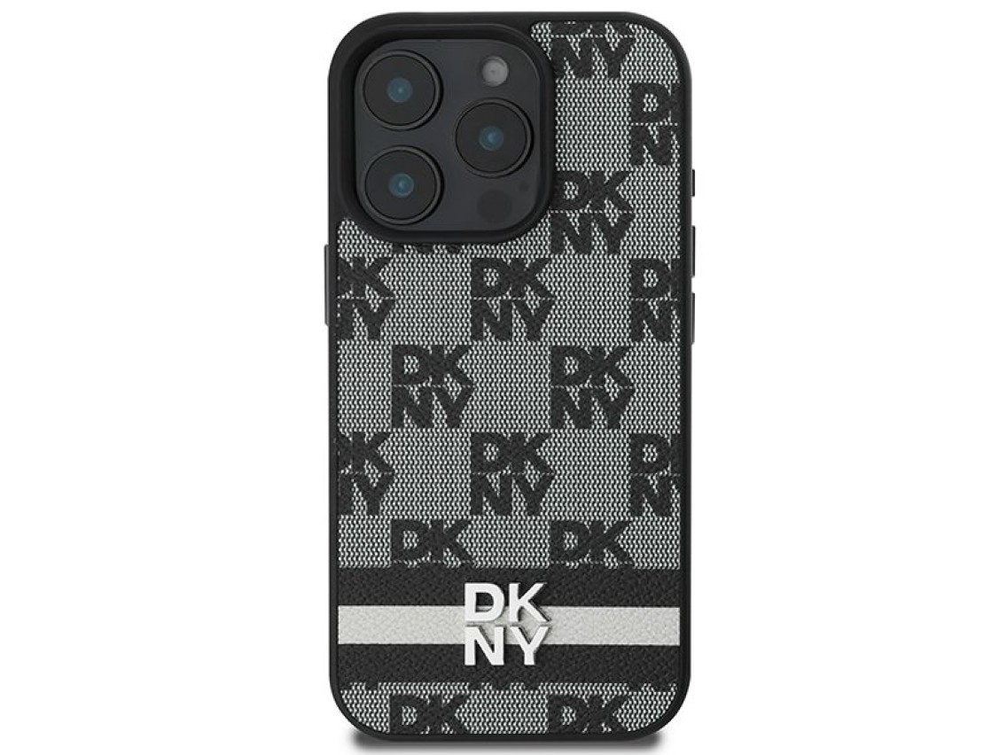 Capa DKNY com estampa xadrez e listras para iPhone 16 Pro - Preta