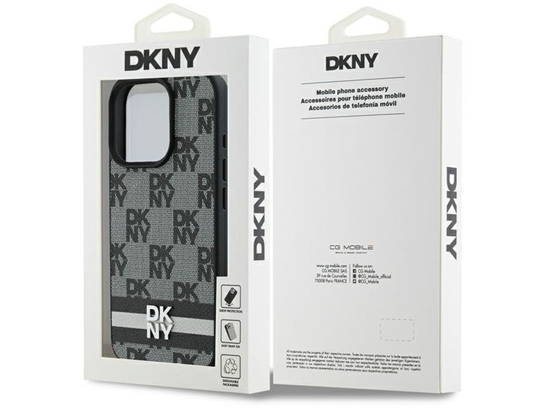 Capa DKNY com estampa xadrez e listras para iPhone 16 Pro - Preta