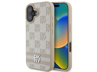 DKNY Checkered Pattern & Printed Stripes iPhone 16 Case - Pink
