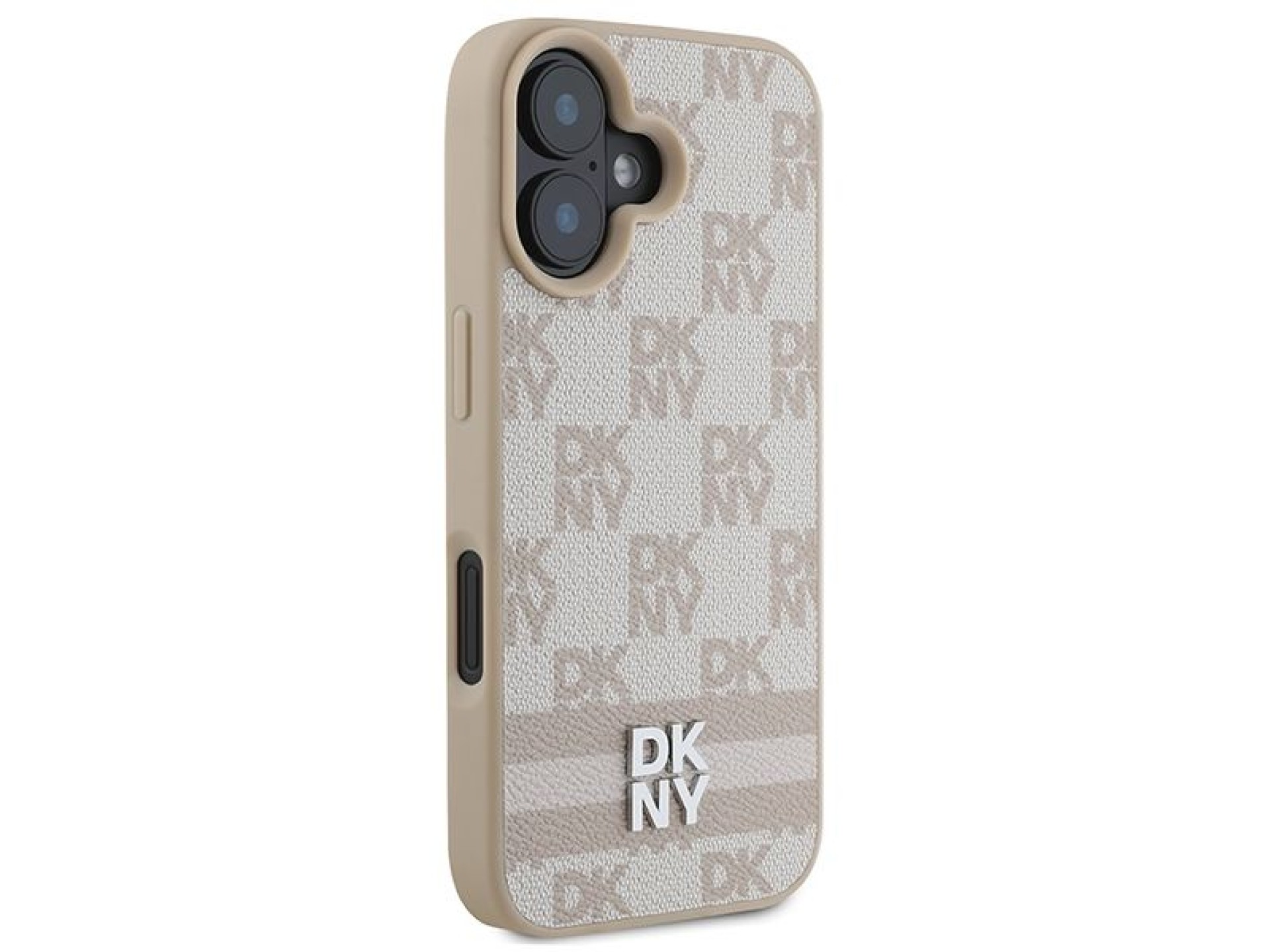 Funda para iPhone 16 de DKNY con estampado de cuadros y rayas estampadas - Rosa