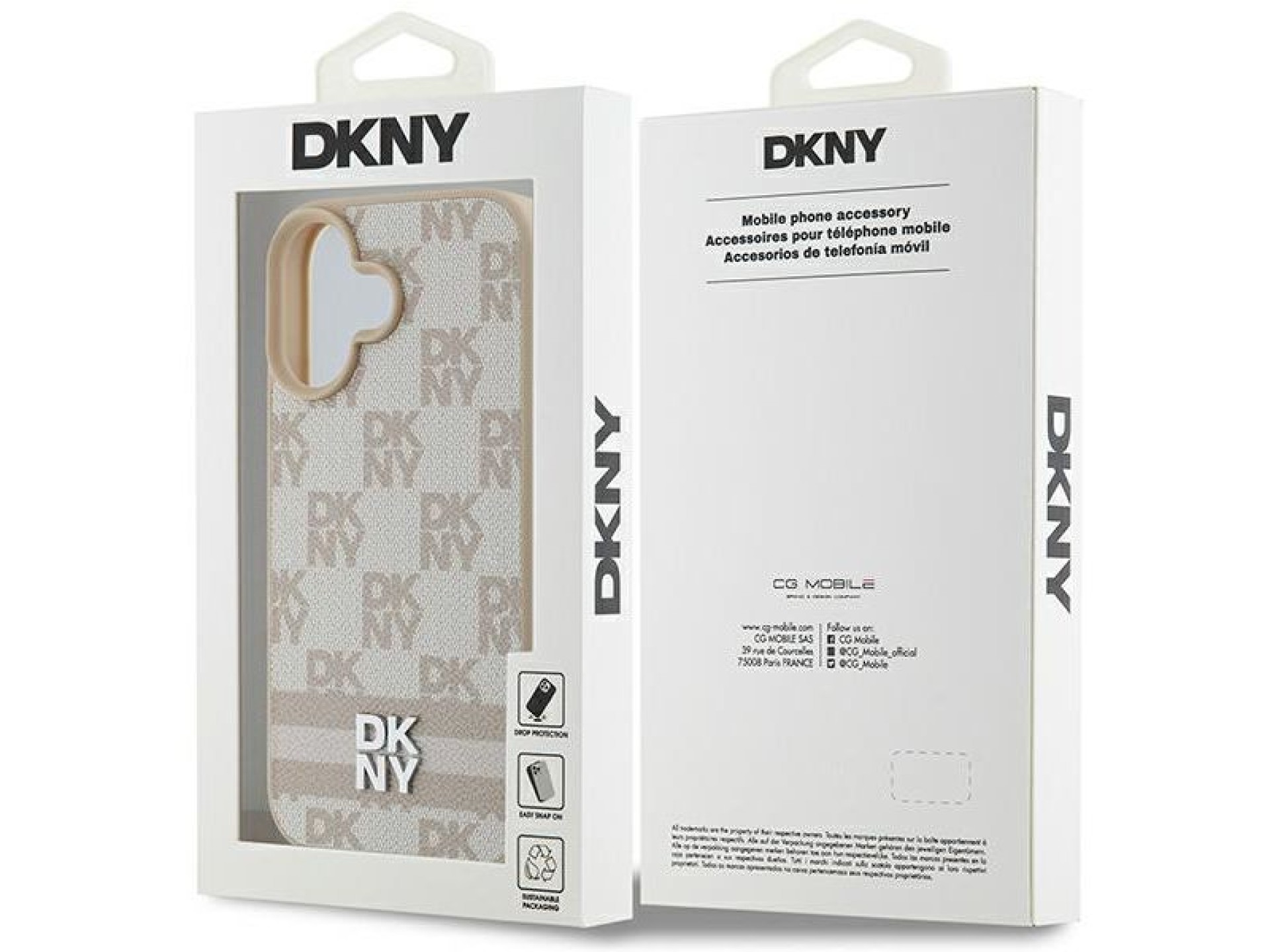 Funda para iPhone 16 de DKNY con estampado de cuadros y rayas estampadas - Rosa