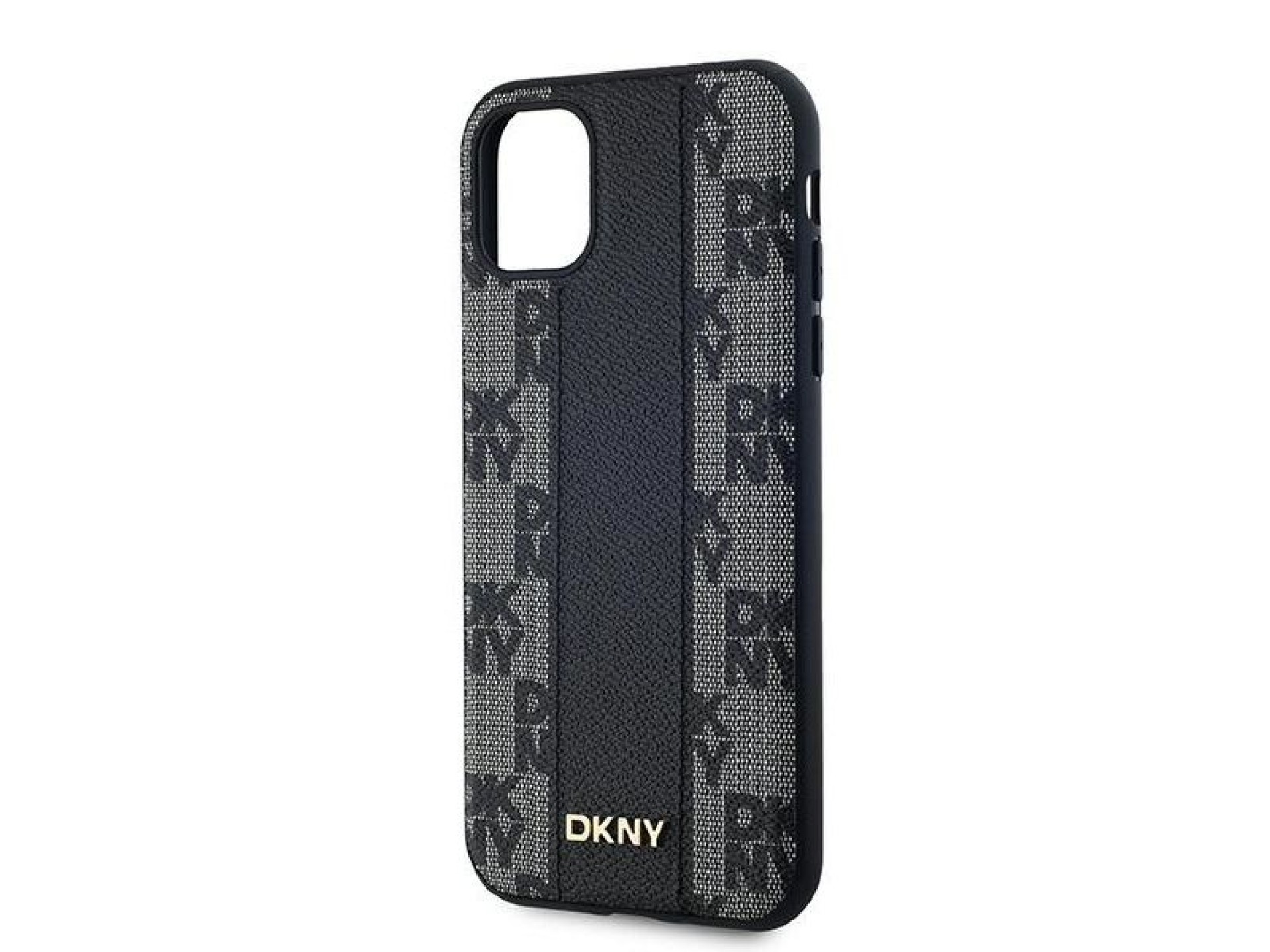 Funda MagSafe de piel DKNY con estampado a cuadros monocromático para iPhone 11 / Xr - Negra